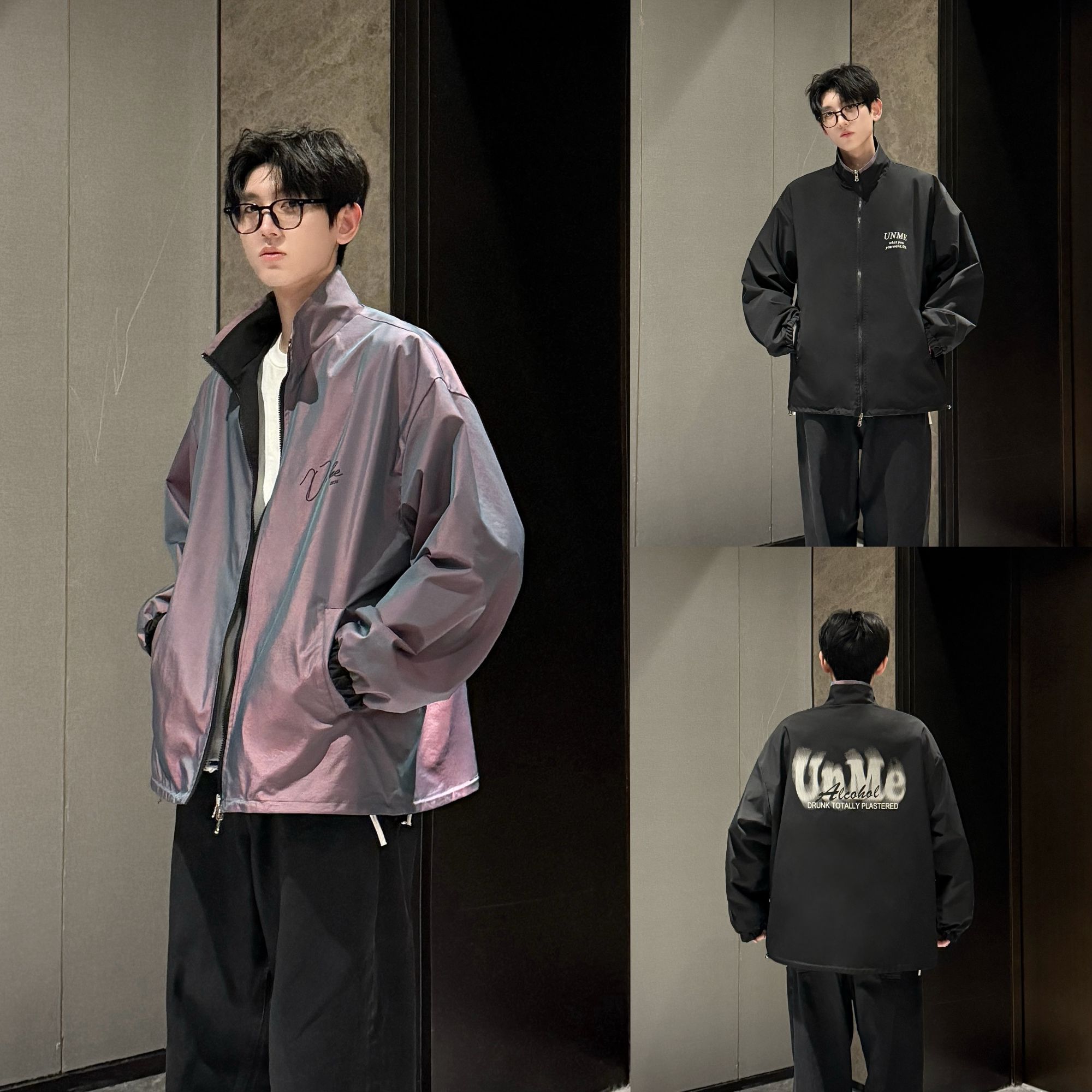 QDD潮牌-【两面穿】炫彩秋季字母印花夹克外套情侣百搭宽松冲锋夹克