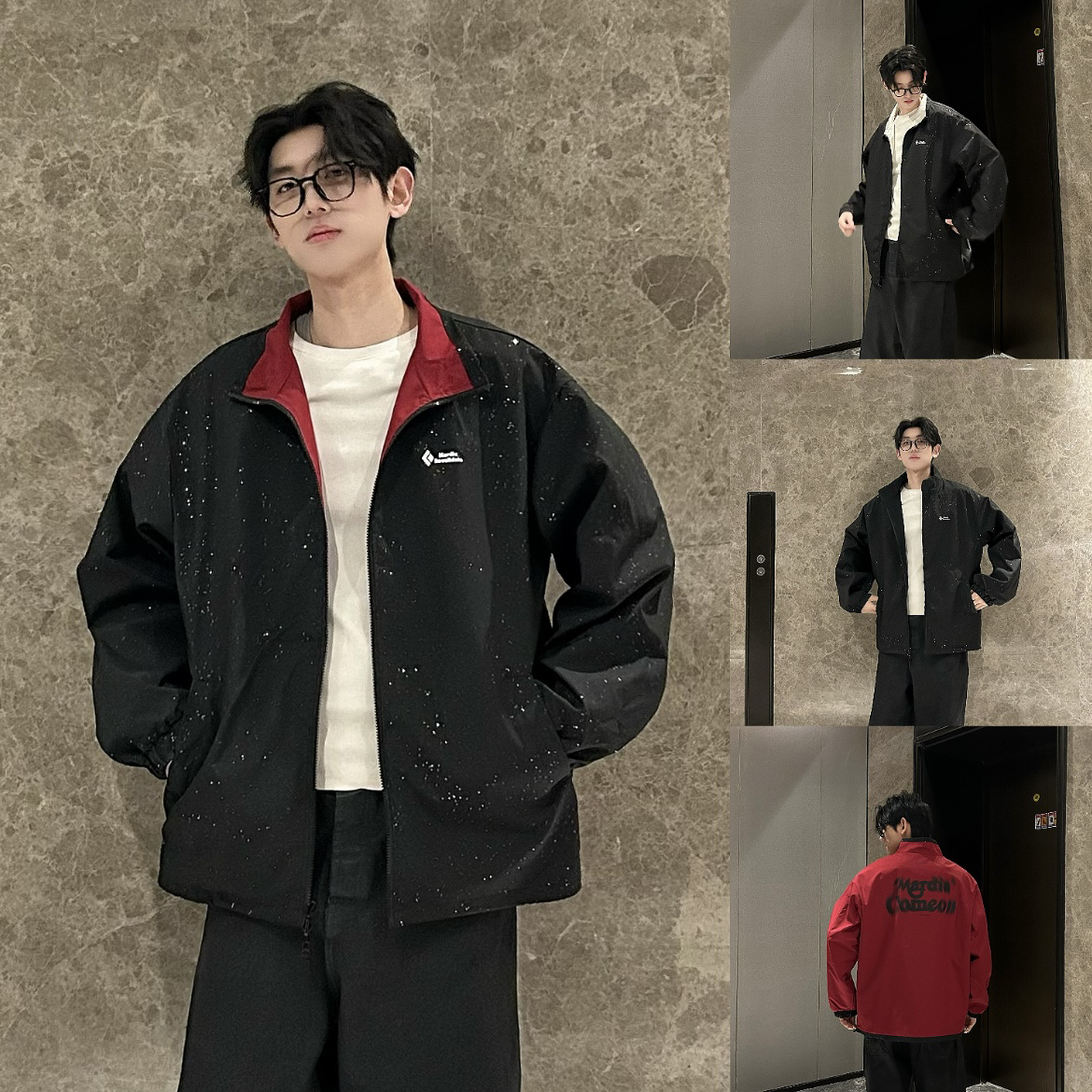 QDD潮牌-星空黑两面穿百搭时尚新款夹克春秋冲锋夹克男女同款外套