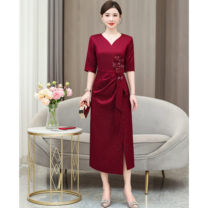结婚礼服妈妈装连衣裙 时尚中老年女装喜婆婆婚宴宴会礼服中长裙