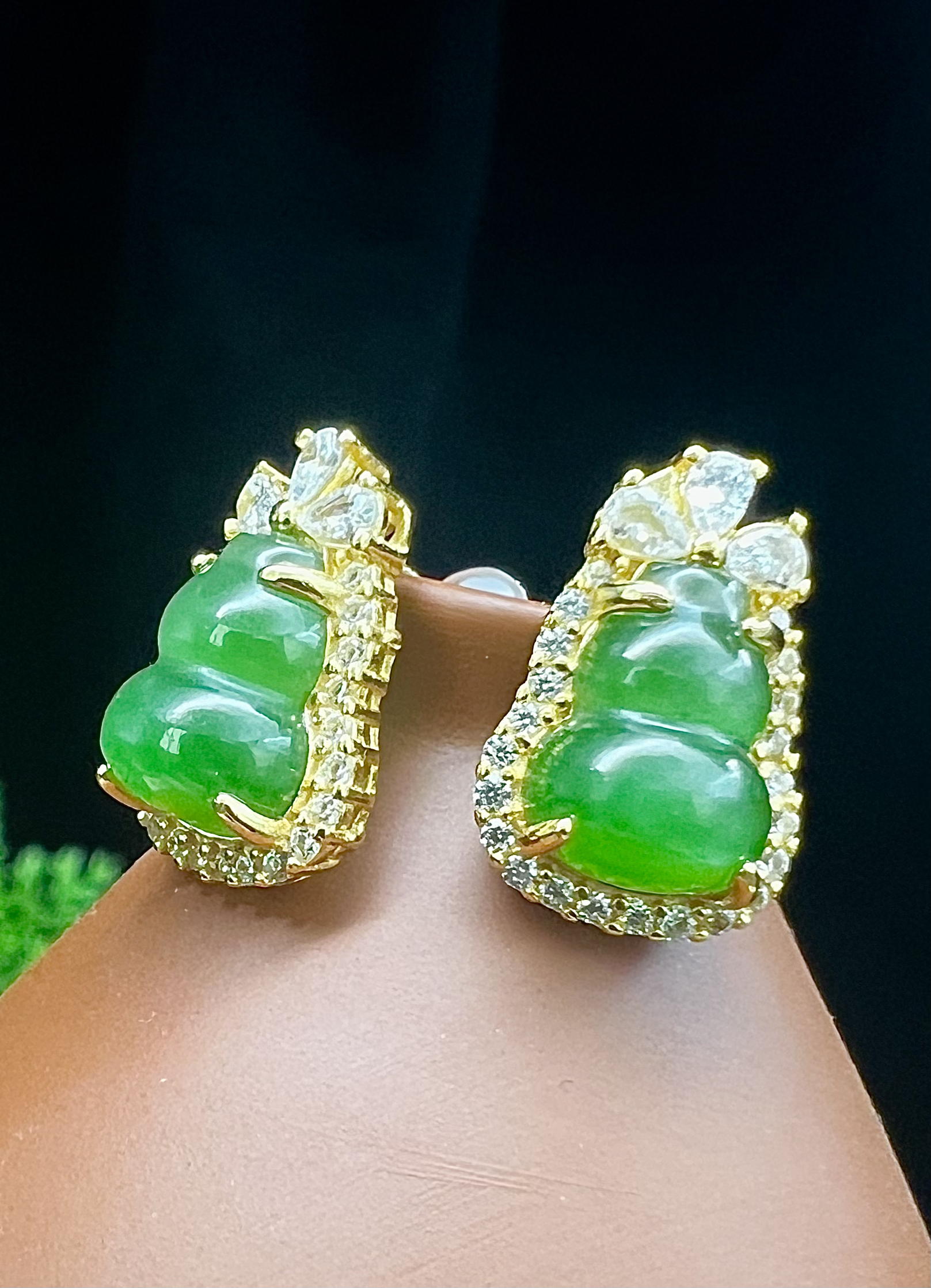 碧玉葫芦耳钉S925银镀金镶嵌天然和田玉百搭款耳钉