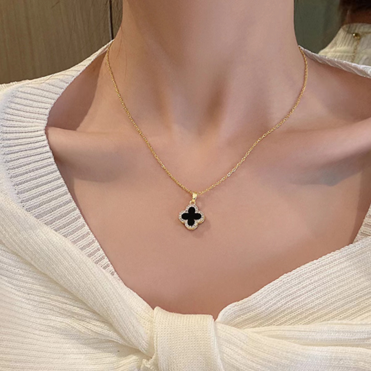 合金项链 【粉丝专属】四叶草毛衣链女春夏时尚气质项链轻奢小众ins