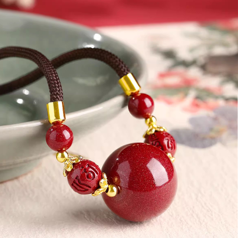 天然辰砂朱砂锁骨链 高含量 帝王紫金砂圆珠毛衣项链坠挂时尚饰品