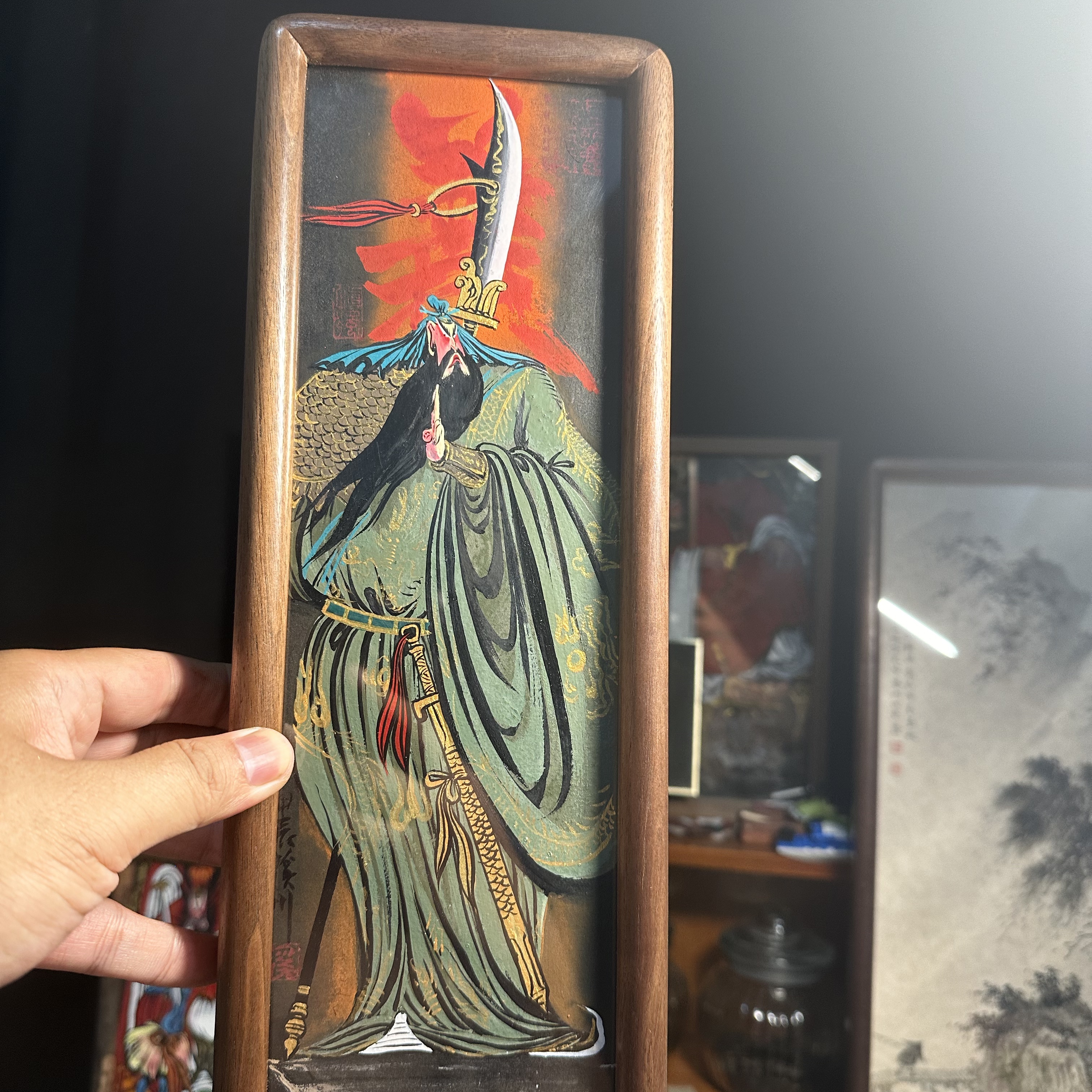 关公文创装饰画手绘原创新国风绘画摆台