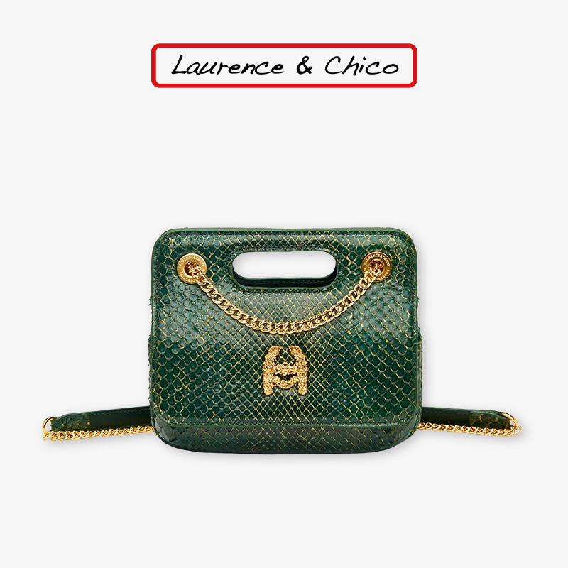 LAURENCE & CHICO绿金色蛇皮牛奶盒D4AE10321017