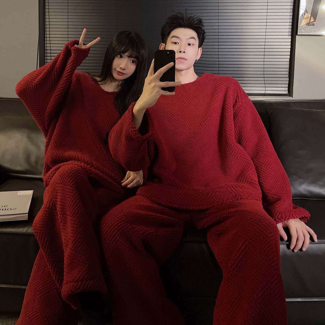 简约情侣睡衣女新款珊瑚绒冬季睡衣男士加绒加厚保暖法兰绒家居服