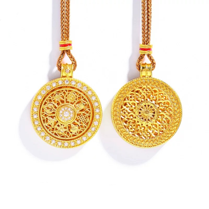 铜合金布艺项链 八宝罗盘项链新款吊坠女士新中式国潮挂坠编织绳