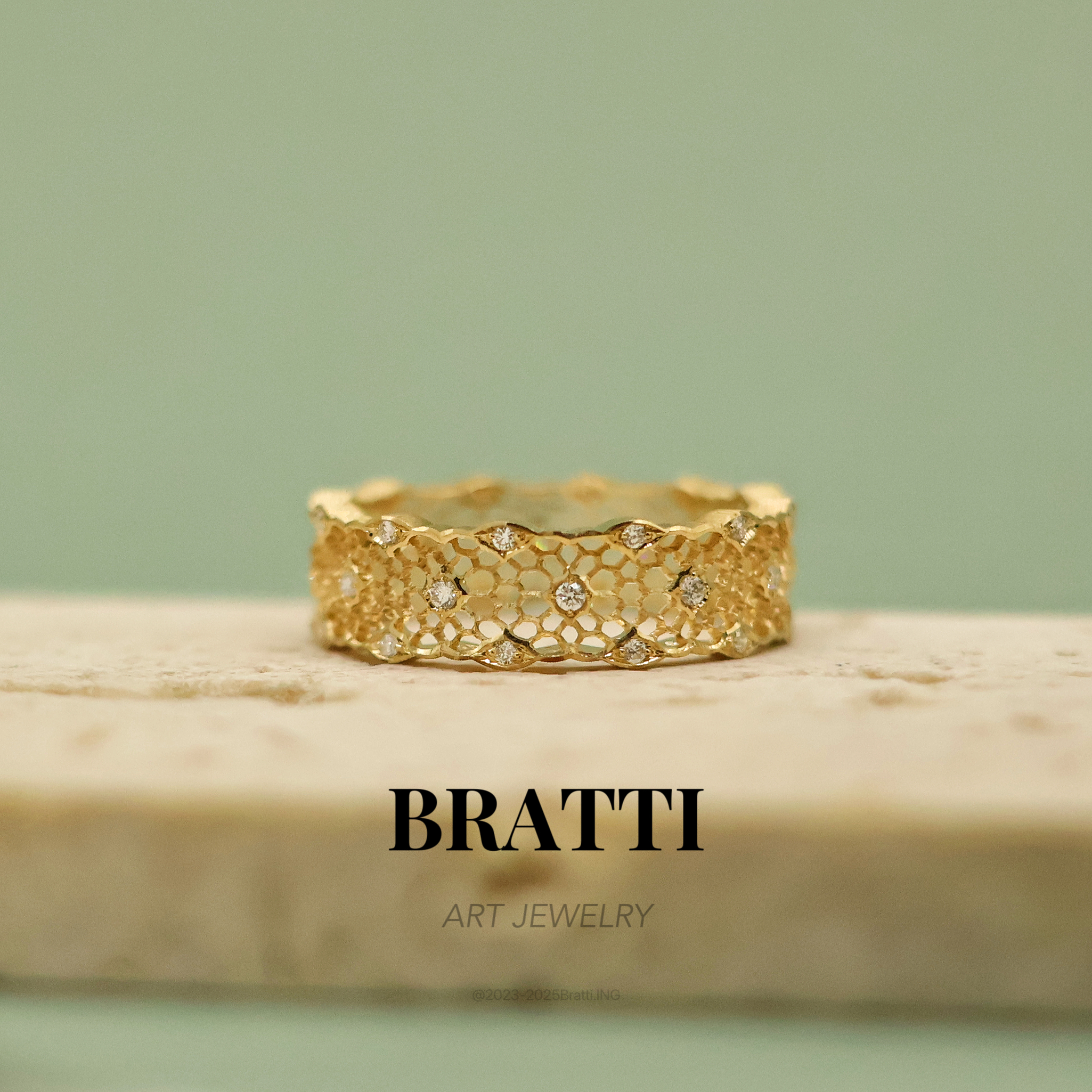 Bratti珠宝「黄白蕾丝」18K金钻石戒指-KJ241105