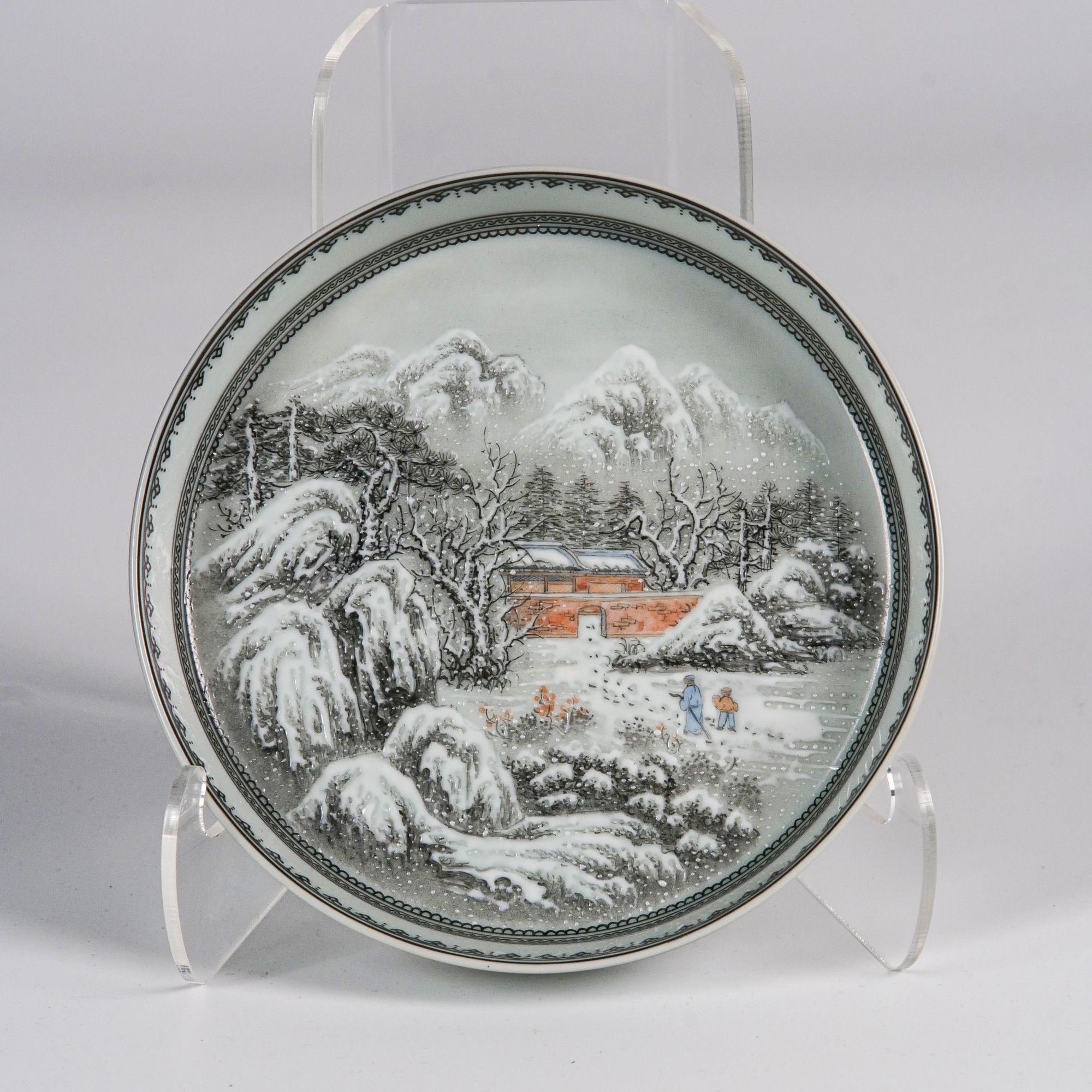 重工手绘墨彩山水壶承