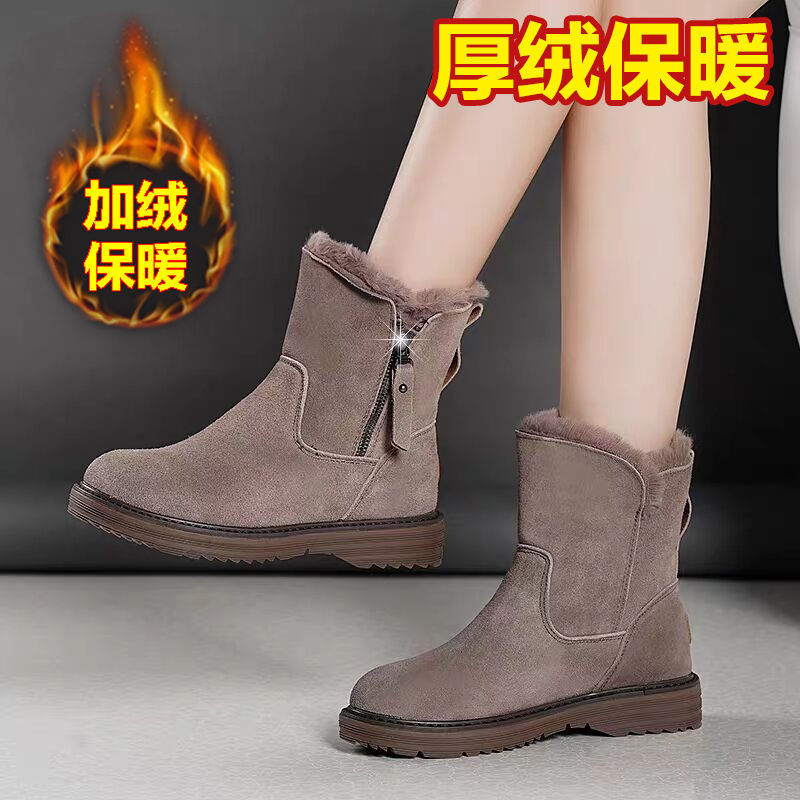 百丽纯爱羊毛雪地靴女靴子2023冬季款时尚加厚绒面短靴防滑保暖棉