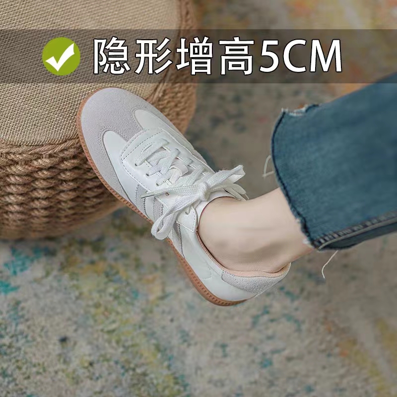 百丽纯爱5cm内增高款小个子小码系带德训小白鞋女复古百搭休闲厚