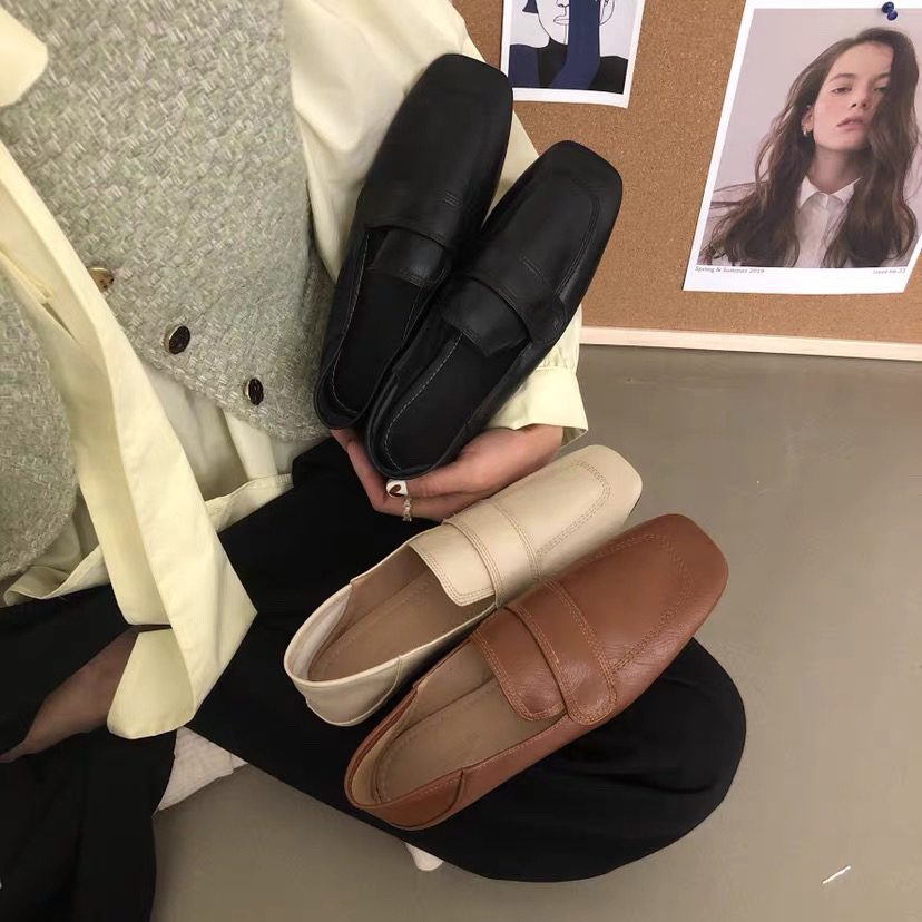 大头花同款复古豆豆春秋新款四季可穿舒适一脚蹬懒人鞋8393-31