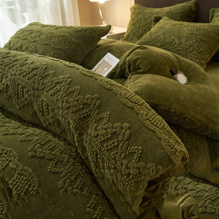 塔芙绒提花四件套2023新款秋冬季加厚加绒牛奶绒床上三件套