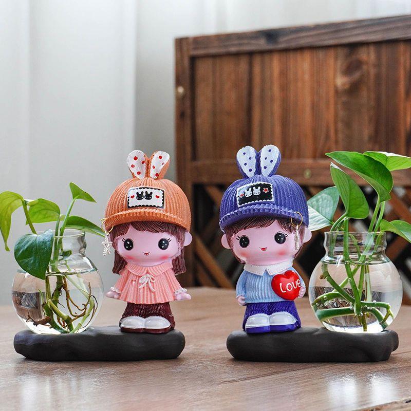 创意玻璃花瓶摆件家居课堂装饰品花器办公桌绿萝花插陶瓷水培M15