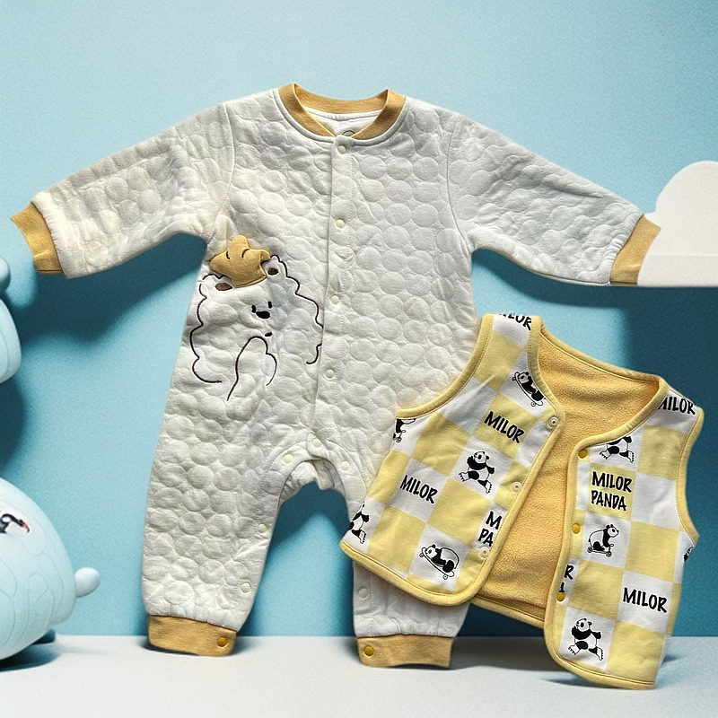 婴儿夹棉连体衣秋冬新款婴幼儿新生儿宝宝保暖马甲哈衣
