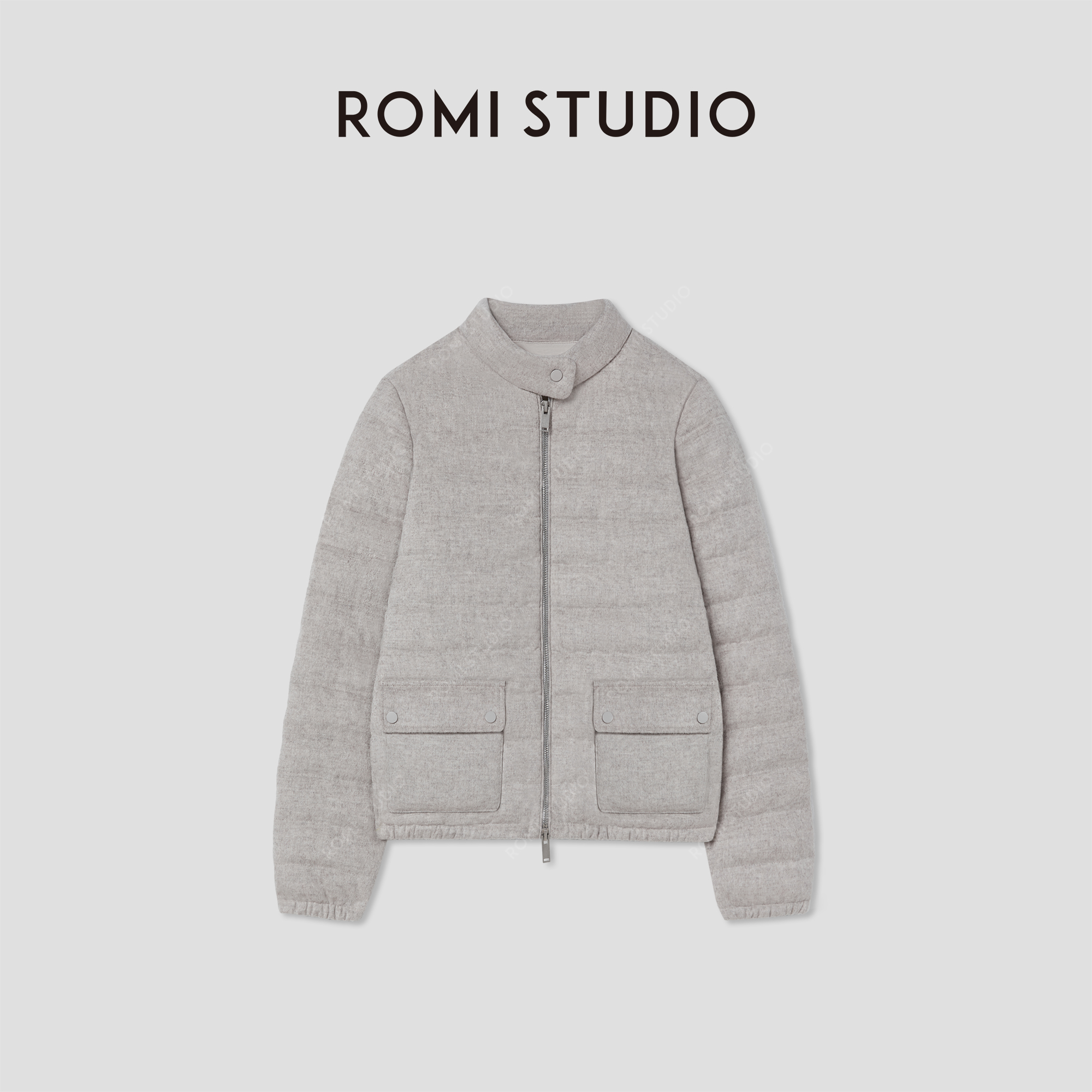 ROMI STUDIO90白鹅绒100%绵羊毛立领夹克式短款羽绒服RW24WWT1002