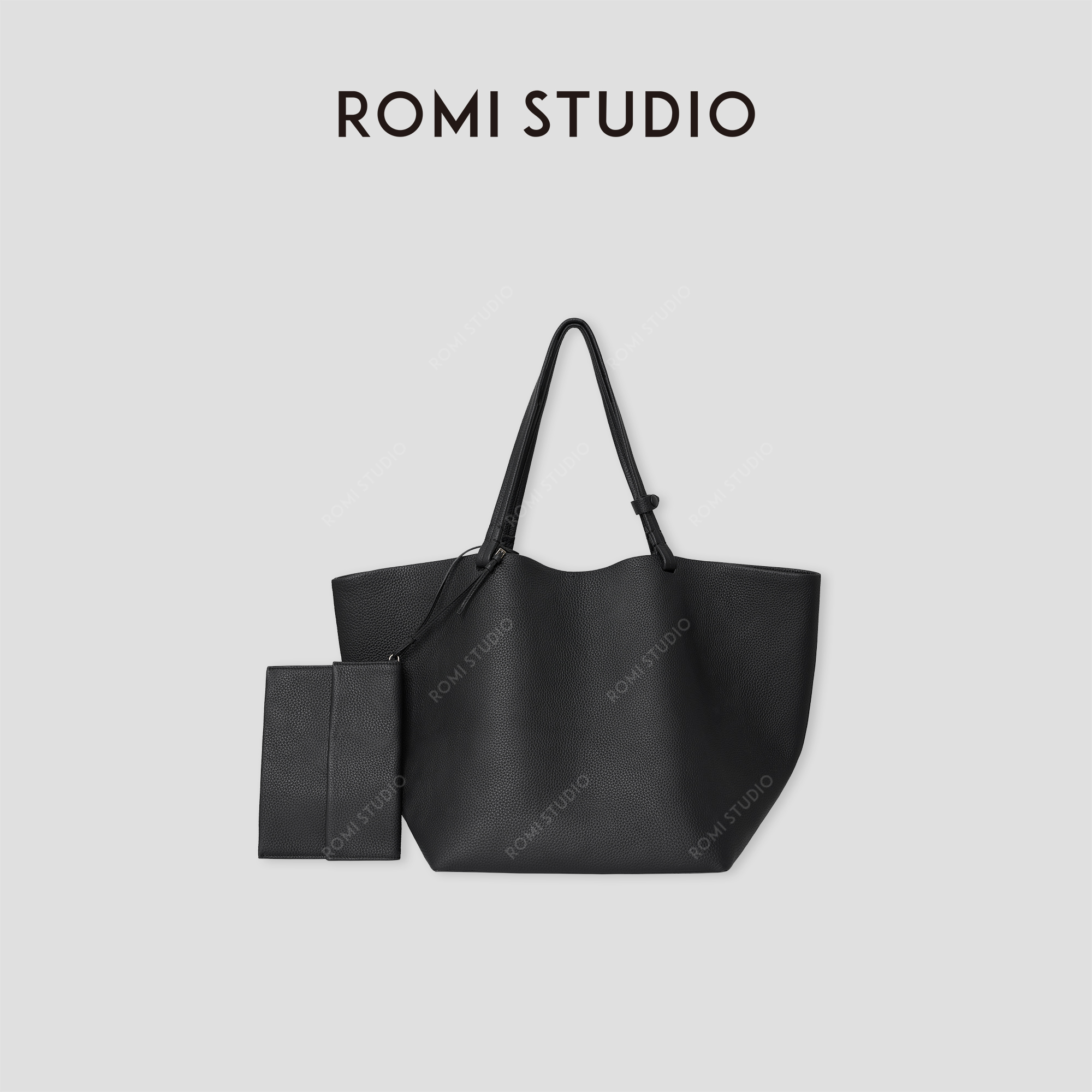ROMI STUDIO “松弛至上” 荔面头层牛皮拼羊皮手提托特包 444TS007
