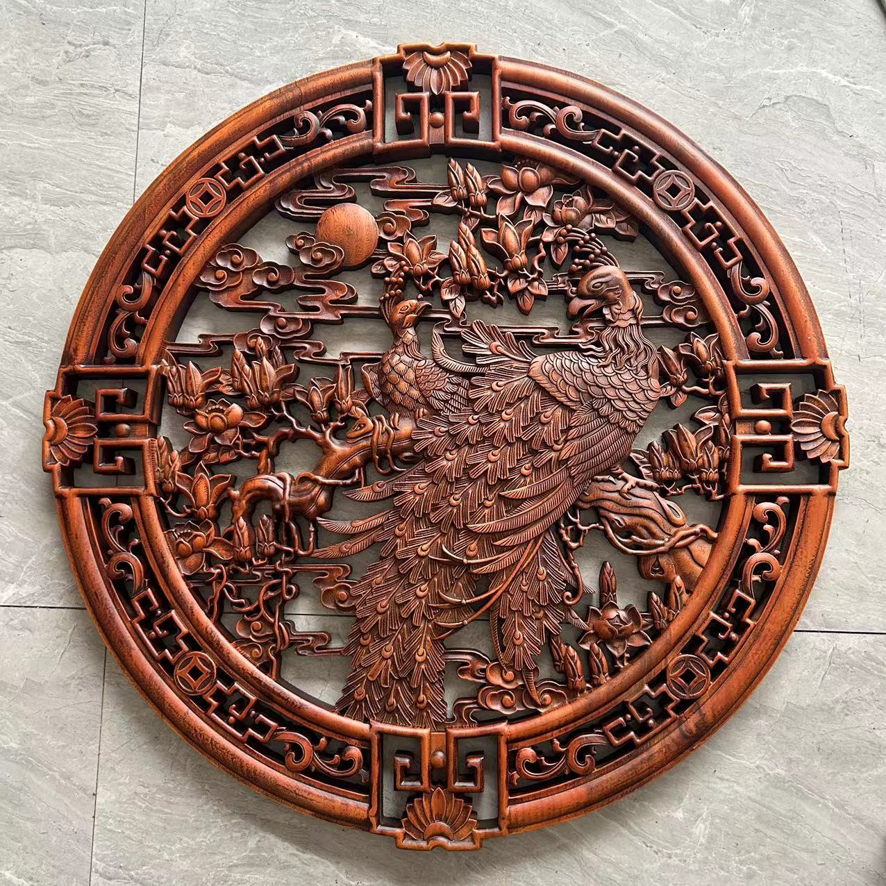 80公分手工深雕香樟木实木挂件 玄关客厅挂件