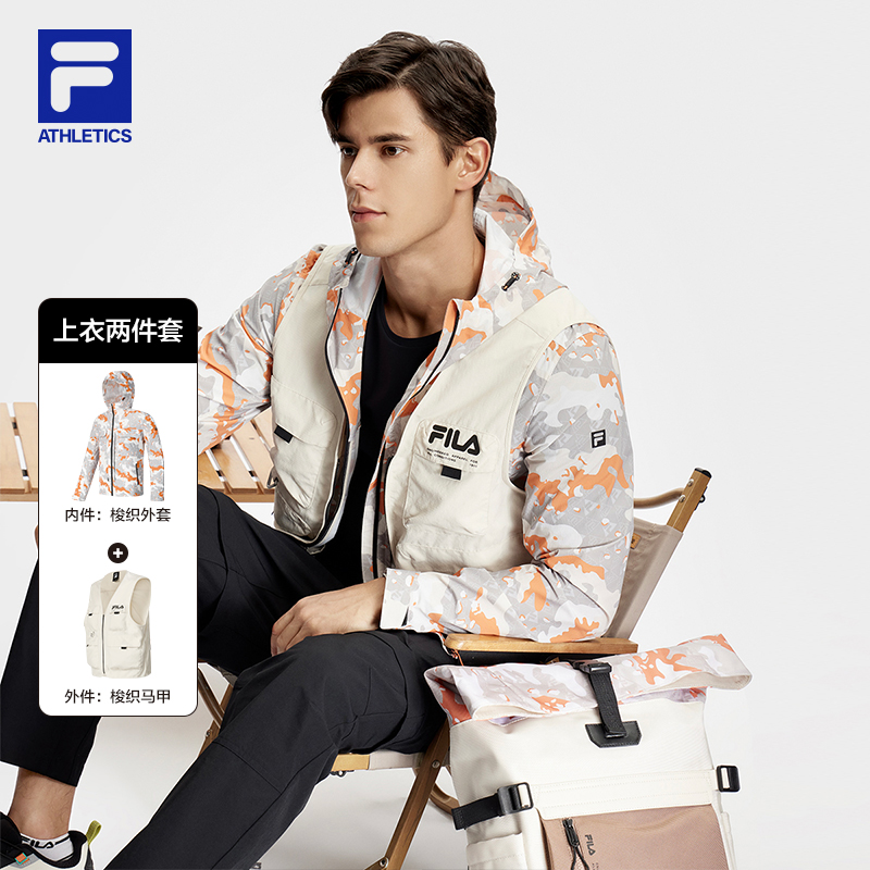 Fila/斐乐男士【梭织马甲】春新款休闲连帽运动外套宽松A11M417706F
