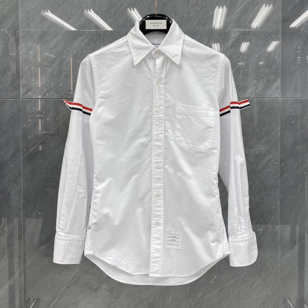 未使用 THOMBROWNE 男女同款白色经典双袖标衬衫 