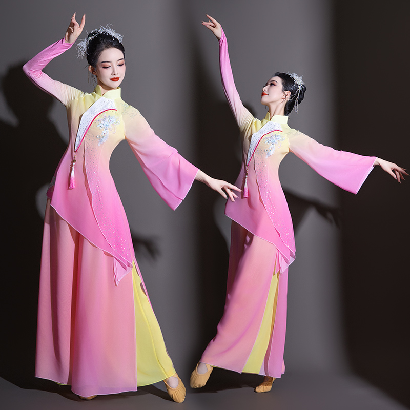 胶州秧歌服扇子舞新款女飘逸中国风现代舞蹈服装艺考古典舞演出服