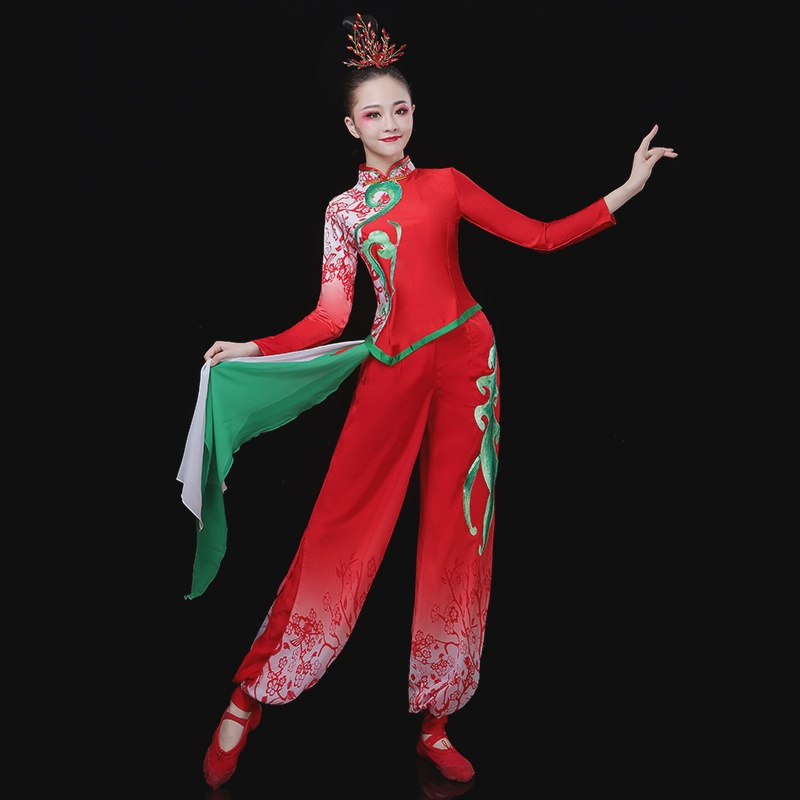 秧歌舞蹈服装2024新款喜庆中老年民族舞广场舞扇子舞演出服套装女