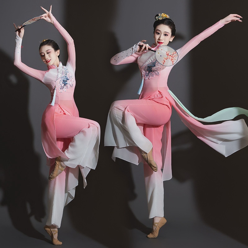 古典舞蹈演出服新款江南伞舞中国风飘逸艺考扇子舞表演服装女