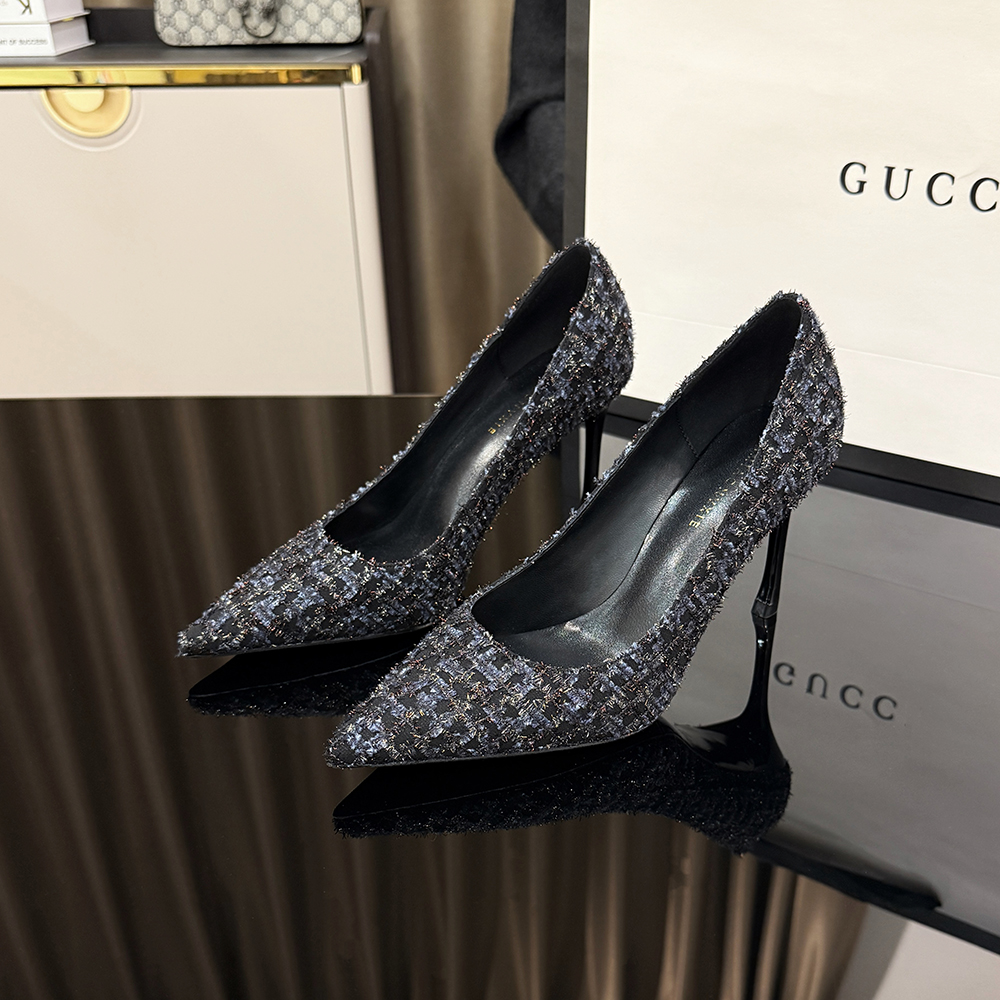 【甘师傅匠心之作】2025新款法式小香风蓝黑百搭细跟尖头气质高跟鞋