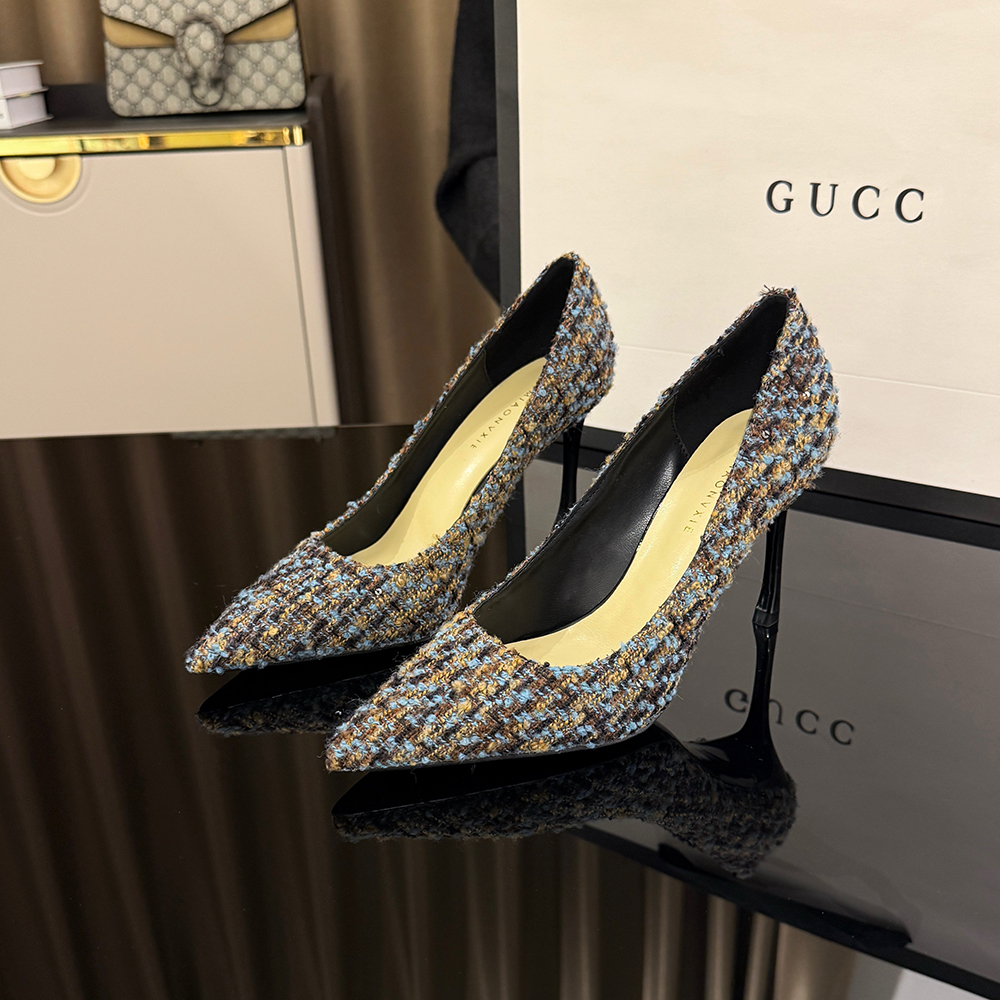 【甘师傅匠心之作】蓝色高跟鞋女小香风细跟法式小众设计感中跟单鞋