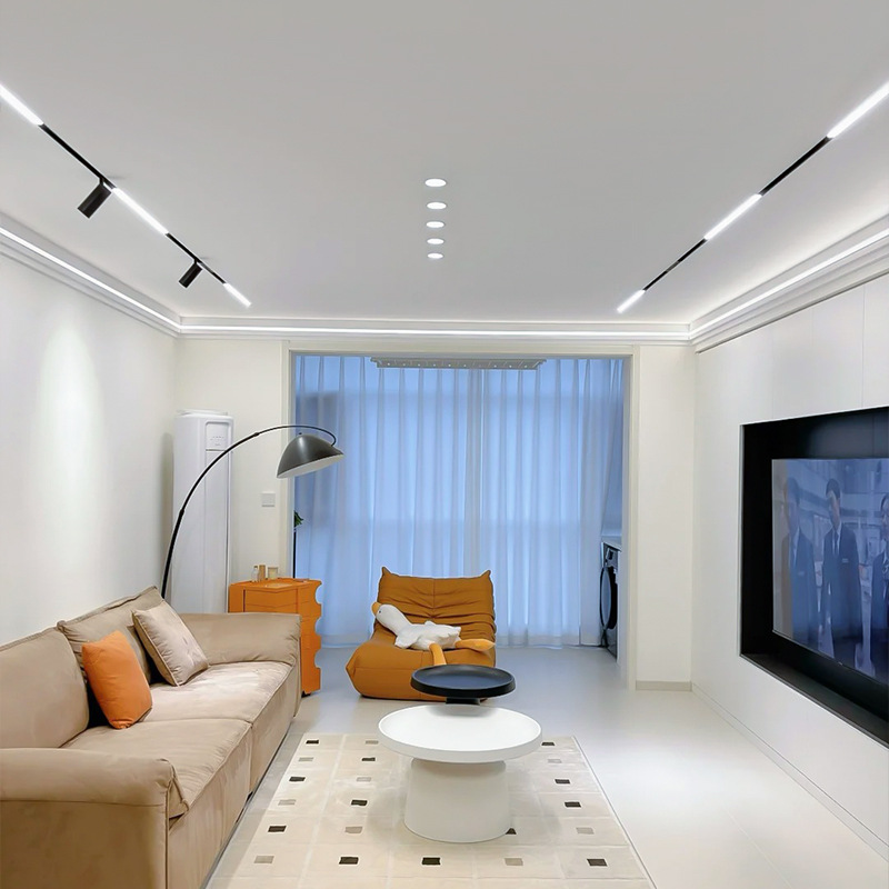 磁吸轨道灯吊顶客厅智能泛光灯明装磁吸射灯无主灯走廊灯过道灯