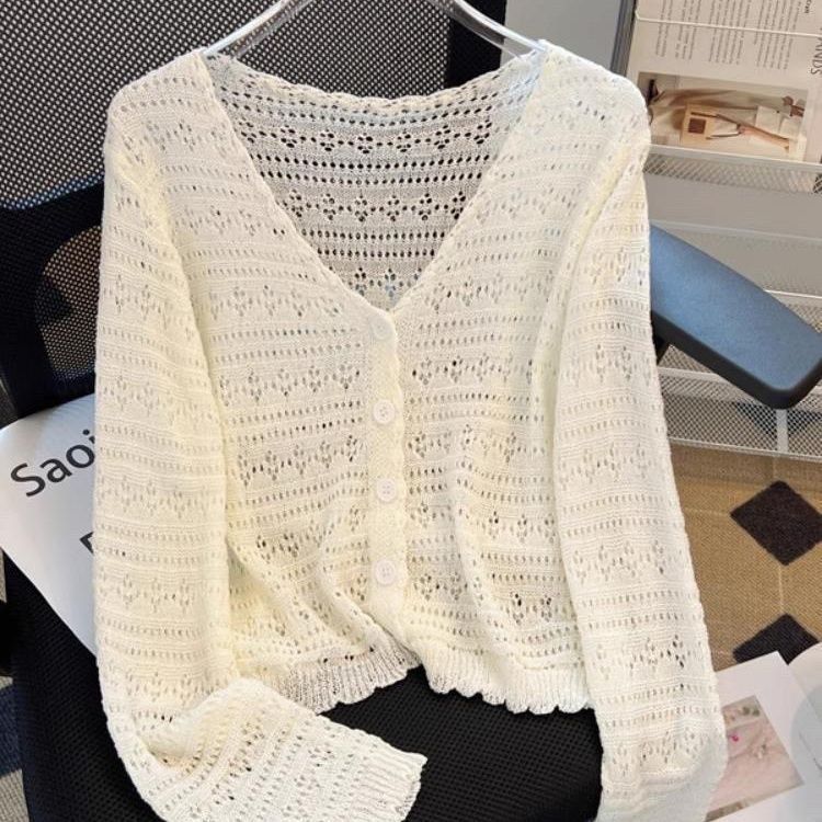 开衫2024夏季新款薄款外套女长袖短款镂空防晒披肩女薄款外搭