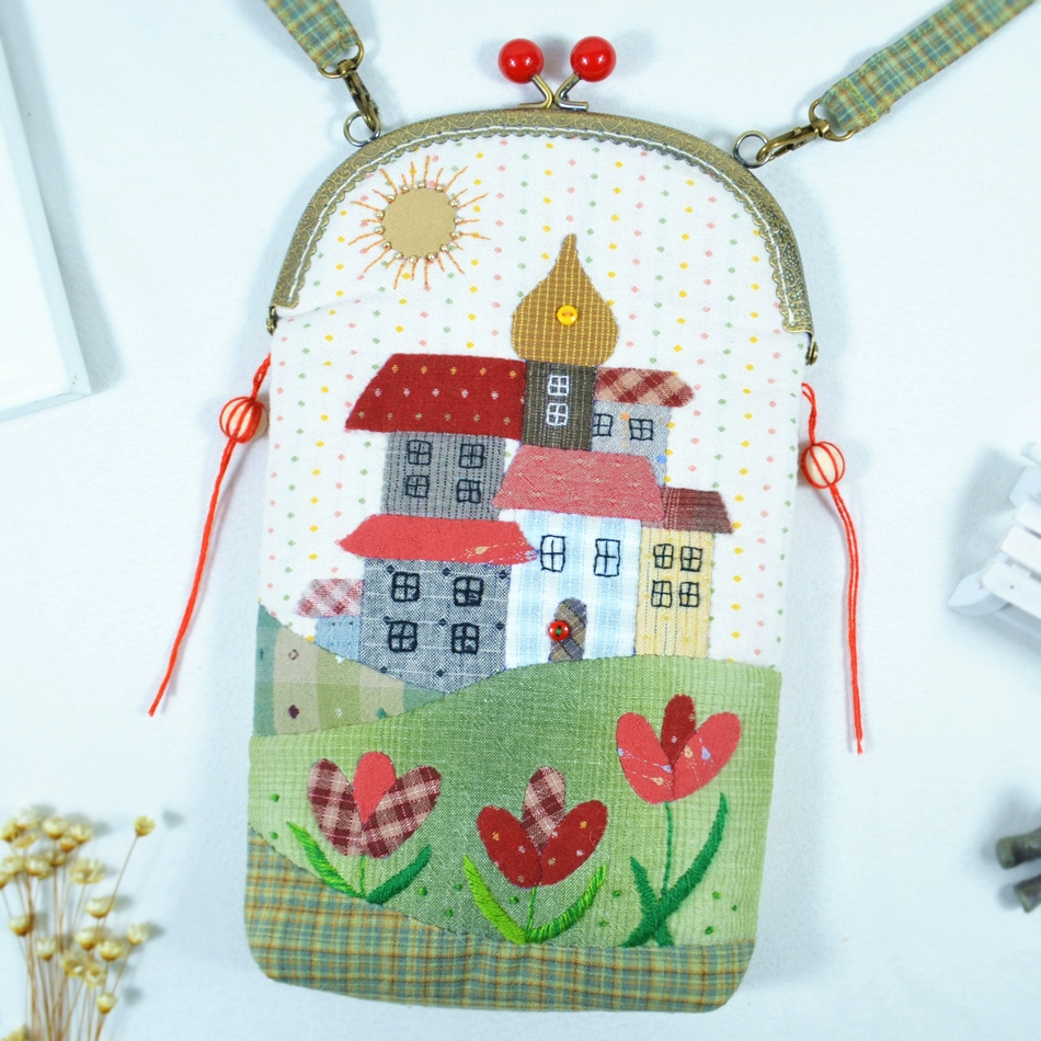 手工拼布diy材料包免裁剪先染布艺 山野房屋口金包斜挎包手机包