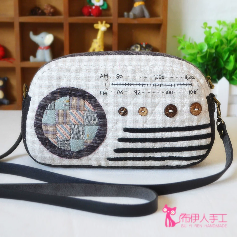 手工布艺DIY先染布拼布材料包免裁剪 收音机斜挎包单肩女士背包