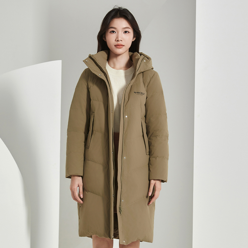 暖频道女士连帽中长款加厚冬季羽绒服623682