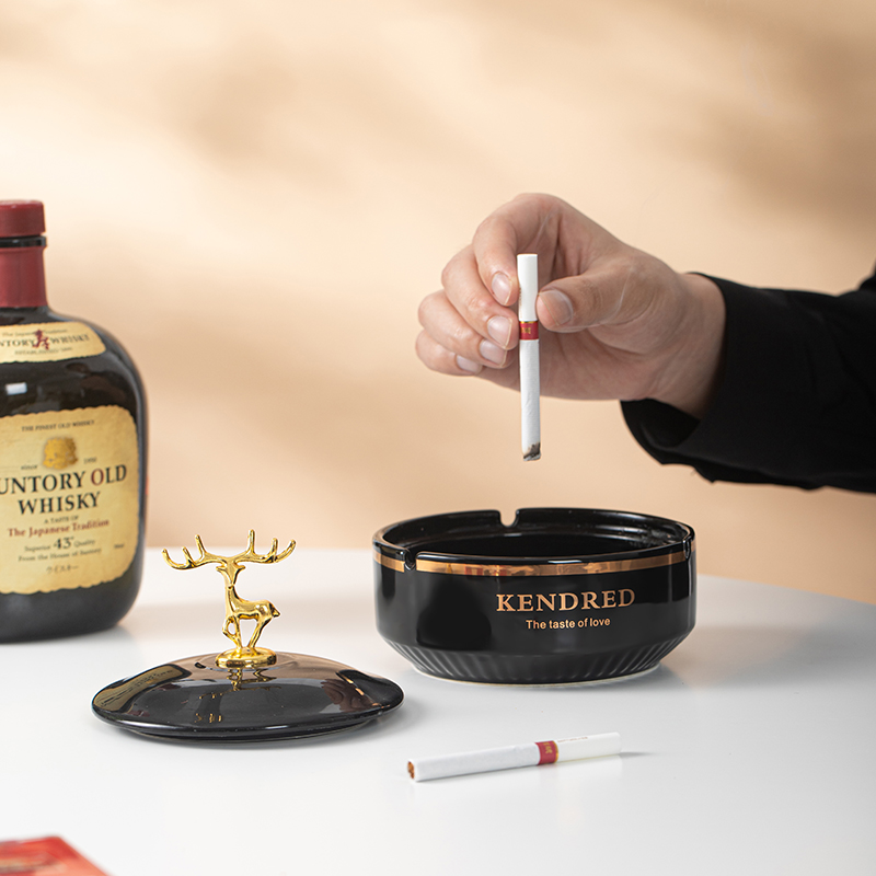 陶瓷烟灰缸家用带盖创意个性潮流客厅卧室北欧ins风烟灰缸防飞灰