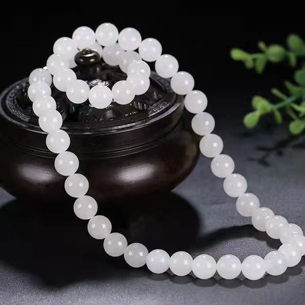 【正品保真】天然金丝玉卡10妈妈链毛衣链长链白色单圈女款玉玉项链