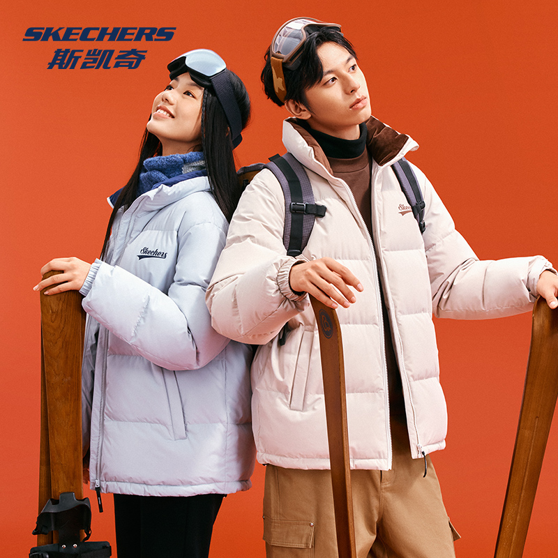 斯凯奇防寒运动羽绒服男女款冬季三防科技立领保暖外套L324U103