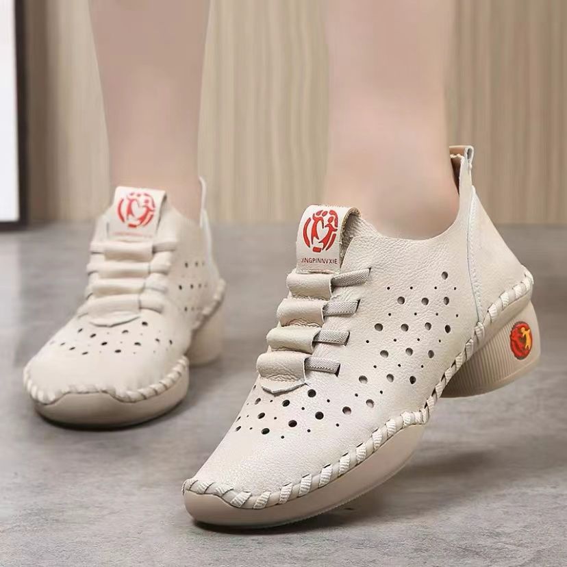 柏文2023舞蹈女鞋休闲妈妈鞋软底中老年高跟鞋休闲广场舞鞋手缝鞋