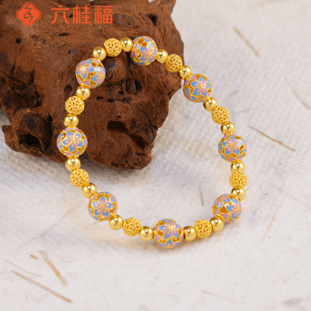 【六桂福】新品 古法低温珐琅国风手串 古法黄金手串 GF041003