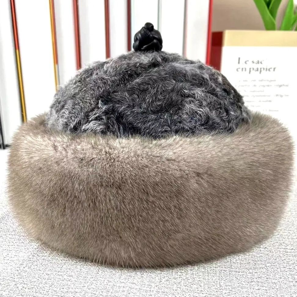 2023时尚潮流新款休闲男款水貂毛王爷帽戴护耳保暖加厚圆顶冬季