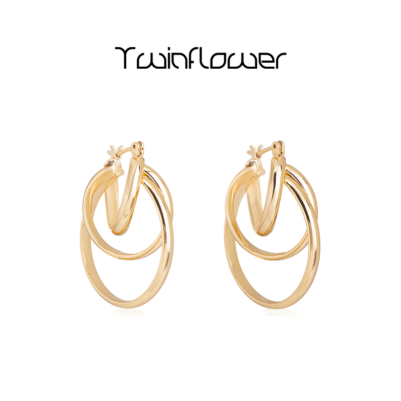 twinflower 铜合金耳饰 李沁同款金属立体线条三圈耳环女轻奢高级