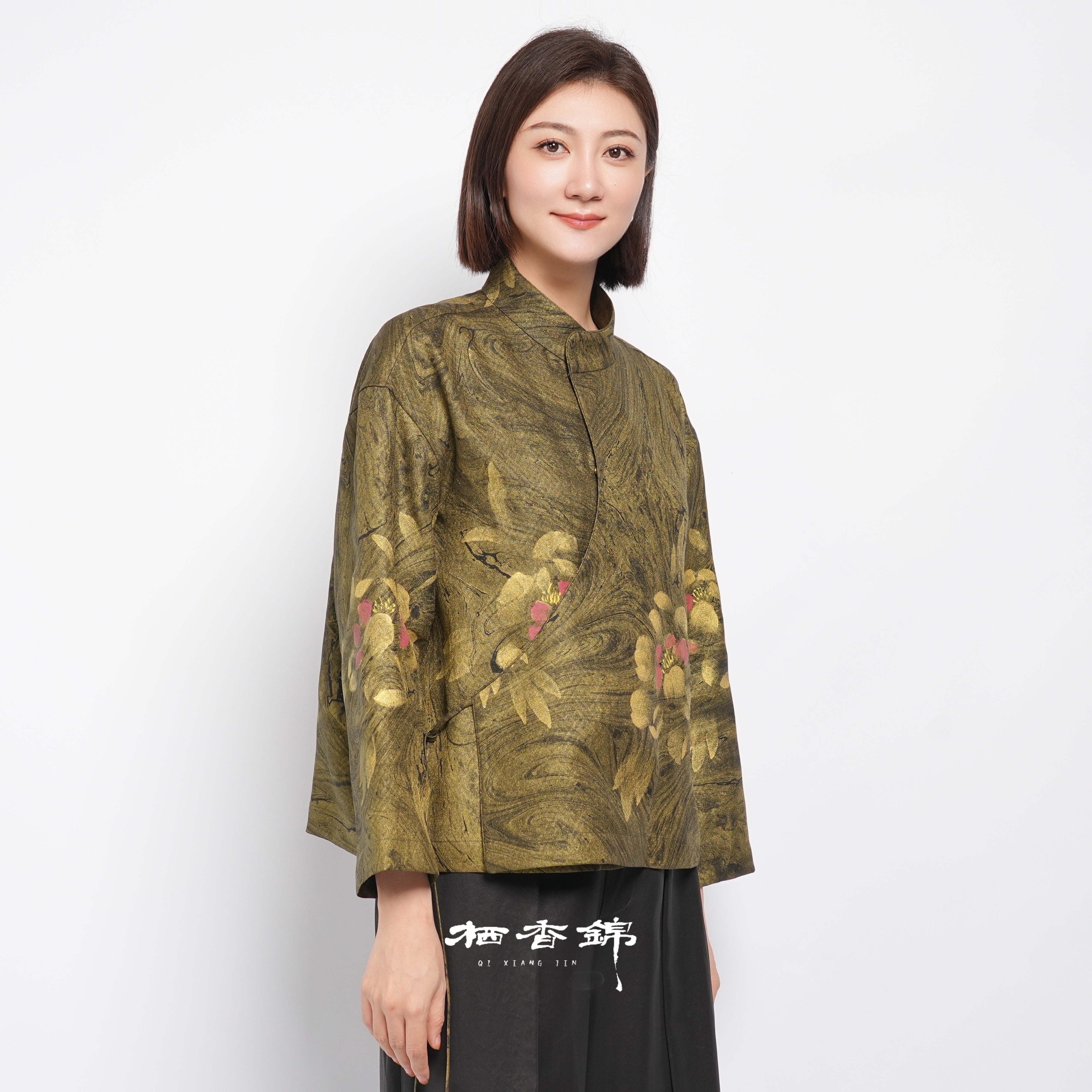 【栖香锦】“泼墨洒金”香云纱四经绞罗墨池古法手绘 新中式 上衣