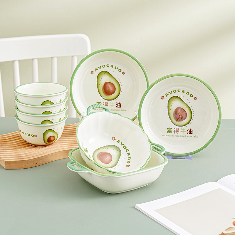 水果富得牛油8件套网红碗盘套装餐具双耳烤碗碗家用吃饭碗沙拉碗