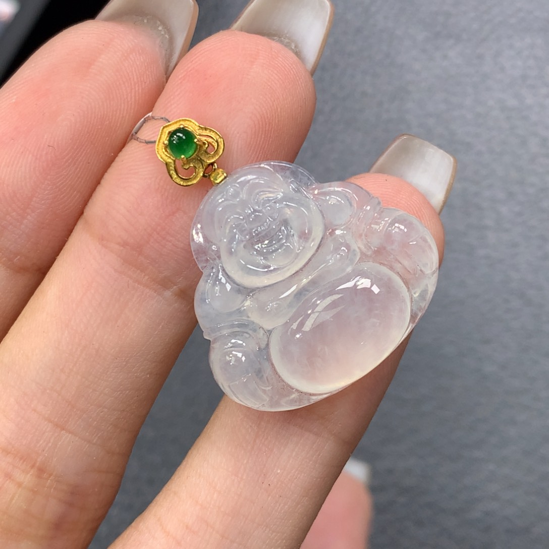 翡翠颈饰18K金镶嵌佛公
