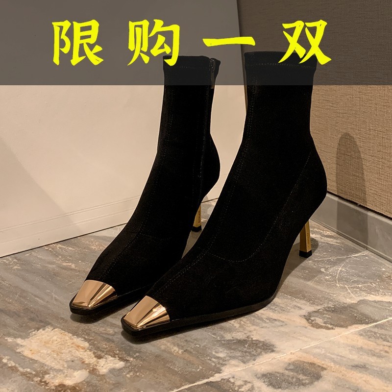 达芙妮沿荐百搭小短靴洋气又高级2023秋冬爆款小众轻奢方头高跟真