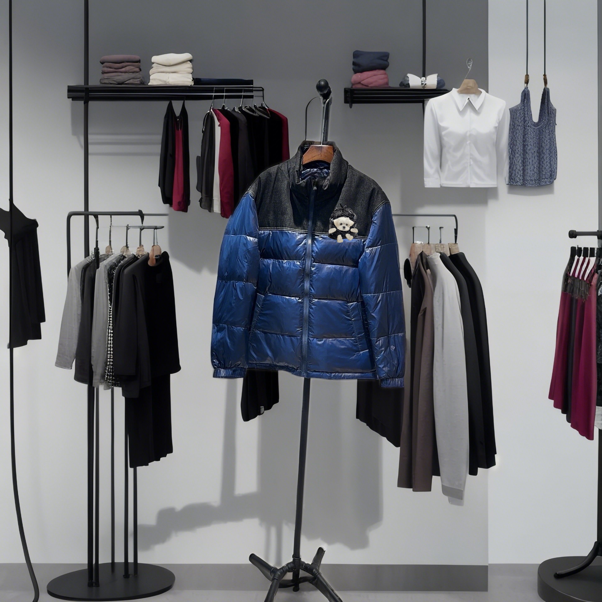 57699潮牌 东面冬季牛仔拼接撞色运动时尚立领羽绒服