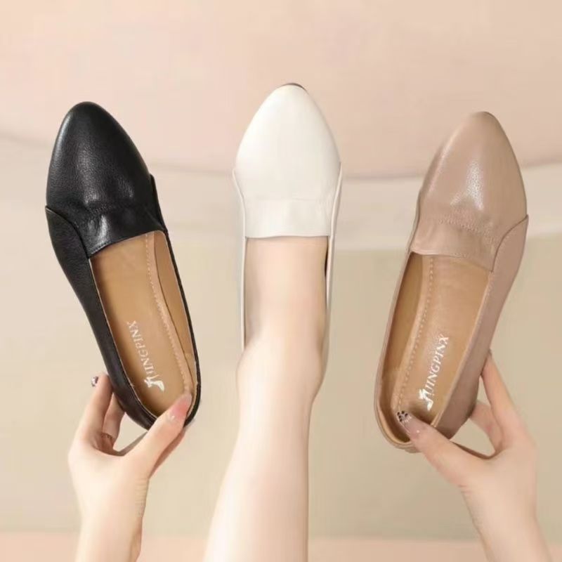 2024春秋新款女鞋软底真皮低跟单鞋妈妈鞋一脚蹬女式鞋平底休闲百