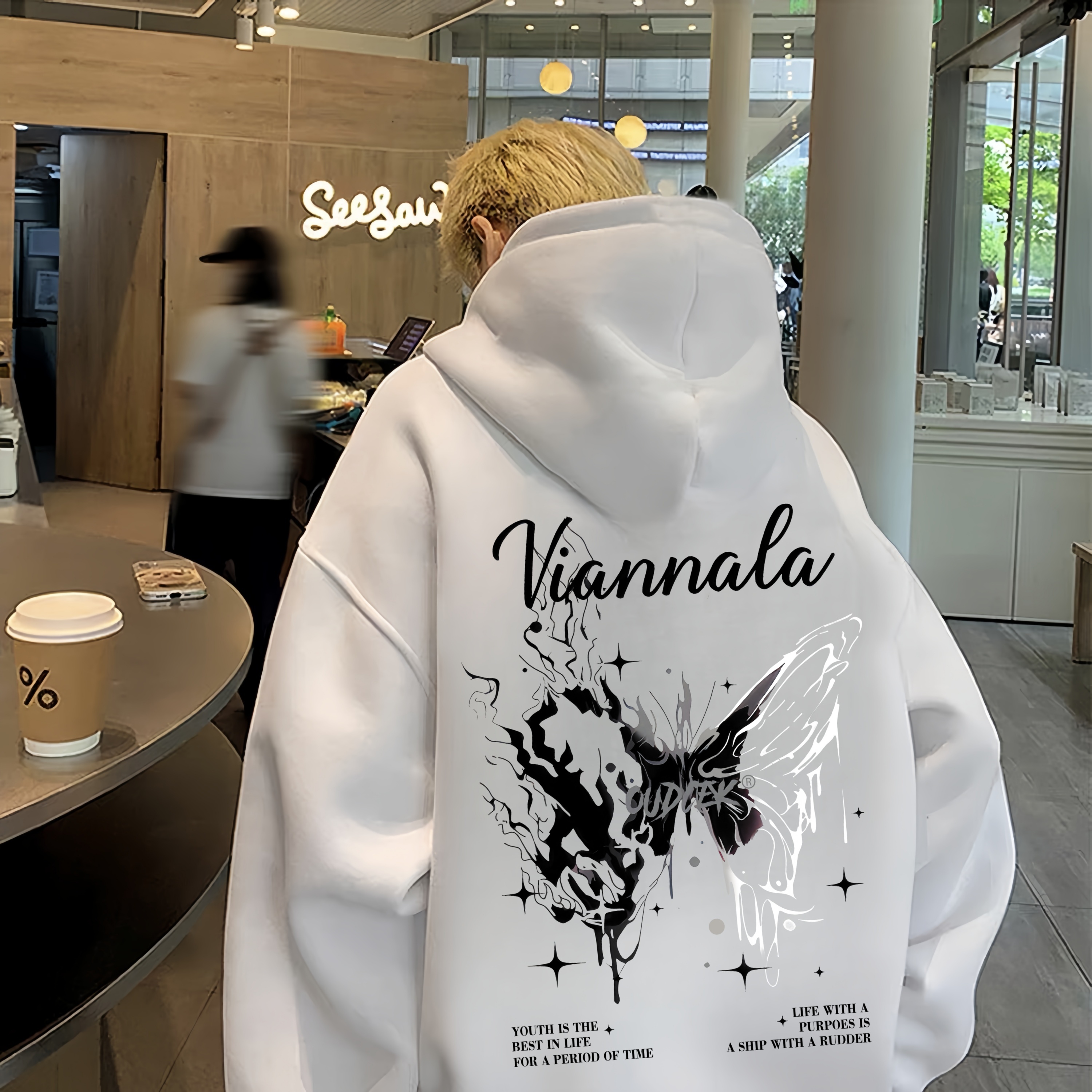 美式潮牌痞帅重磅纯棉硬挺连帽卫衣男士宽松印花复古外套休闲潮流