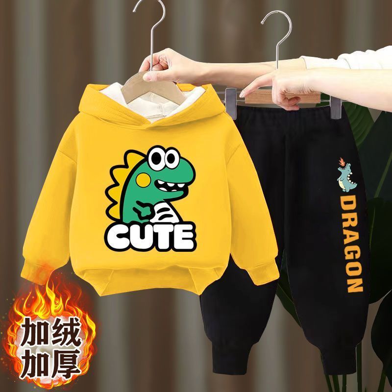 朵美巴拉巴拉宝宝两件套秋冬装男童加绒卫衣套装新款洋气儿童加z