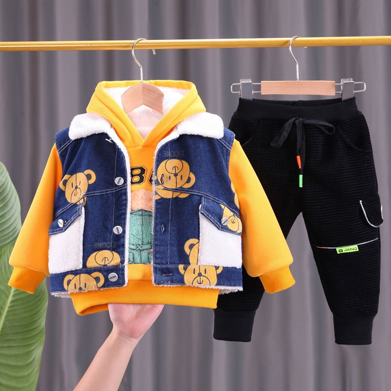 朵美巴拉巴拉宝宝男童加绒加厚套装秋冬季2022新款男宝宝牛仔马z