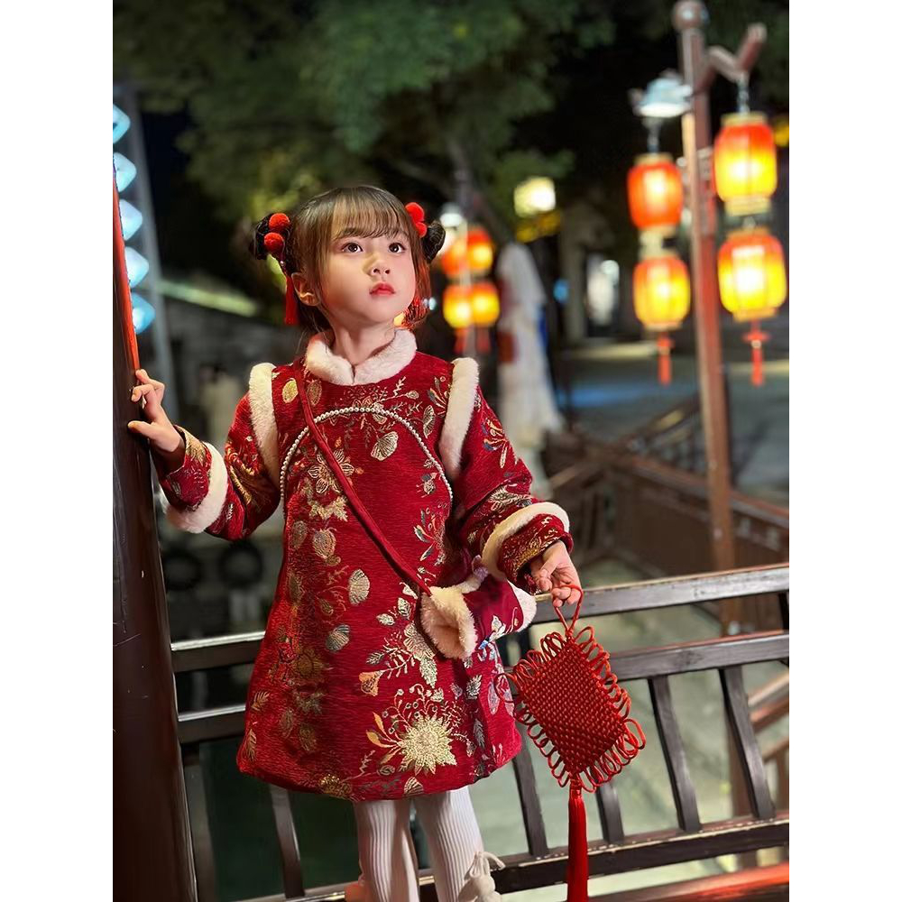 朵美巴拉巴拉宝宝拜年服女童冬款汉服2024新款中国风儿童宝宝新z